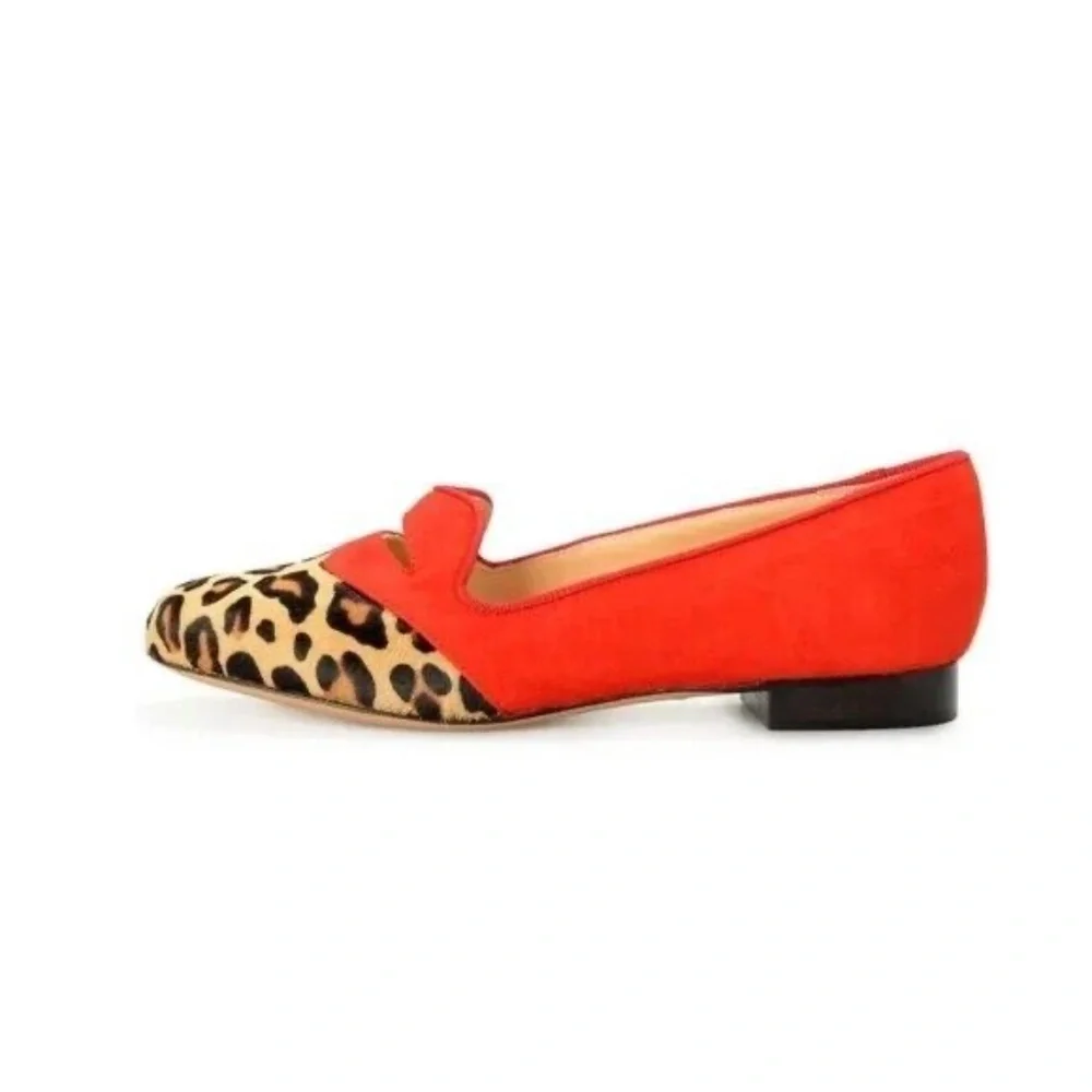 Charlotte Olympia Girls Red Pony Hair Leather Ballet Flats Leopard US11